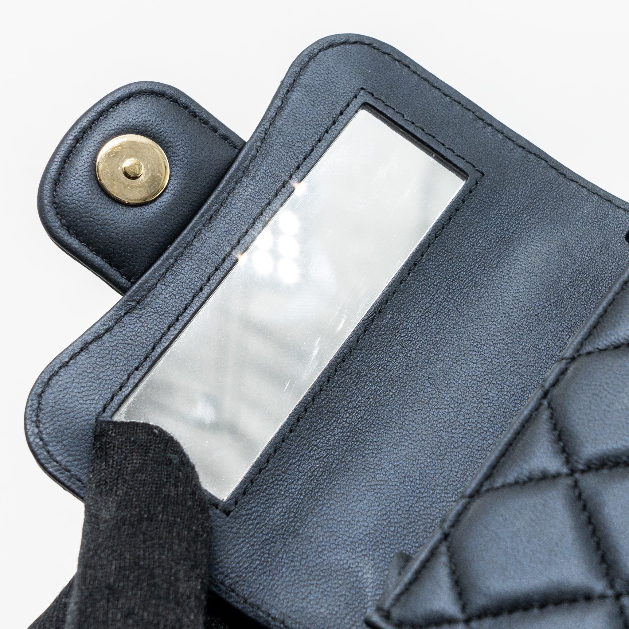 CHANEL TOP HANDLE MINI FLAP BAG PEARLY LAMBSKIN DARK BLUE LGHW(MICROCHIP)