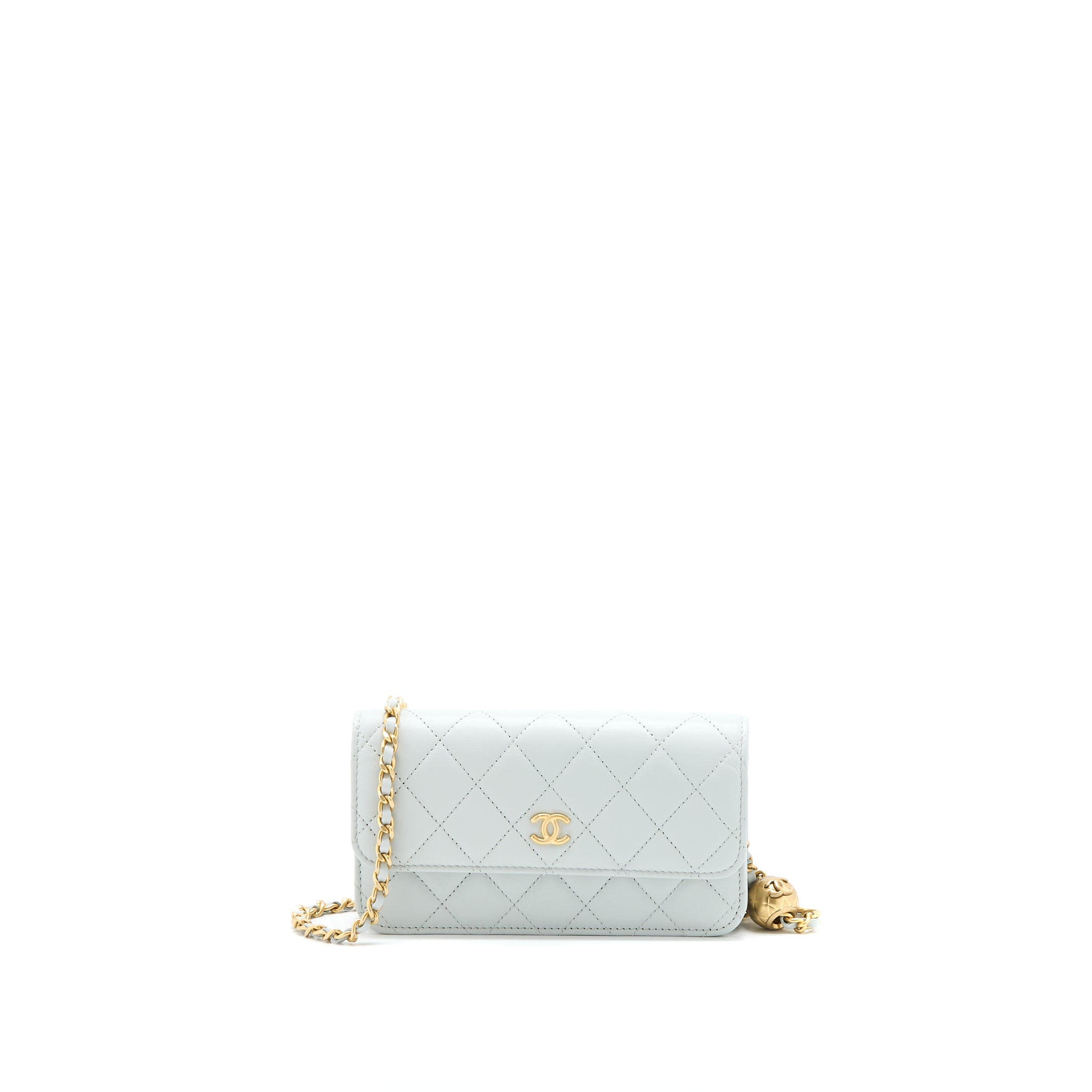 CHANEL 23C PEARL CRUSH MINI FLAP BAG LAMBSKIN LIGHT GREY BRUSHED GHW (MICROCHIP)