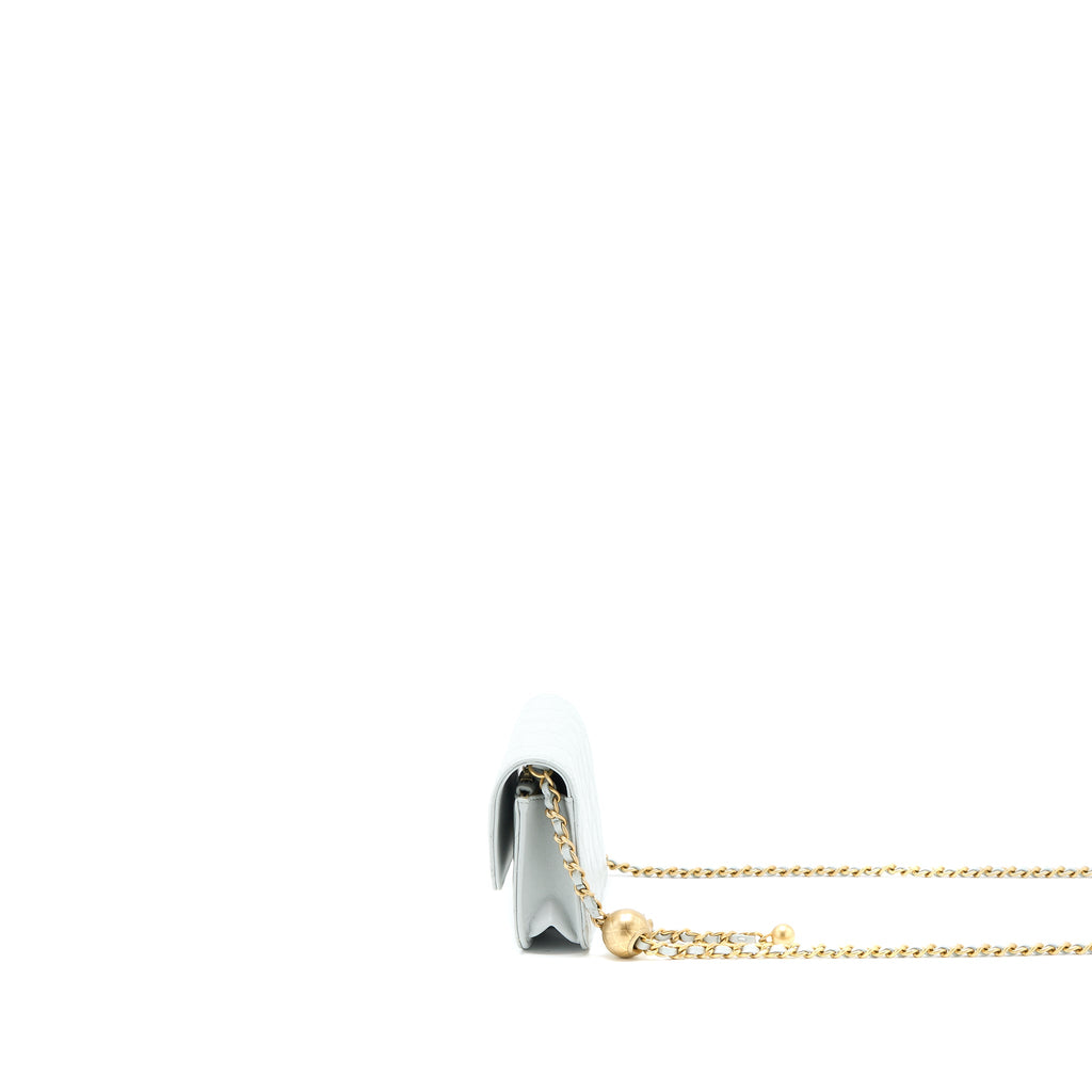 CHANEL 23C PEARL CRUSH MINI FLAP BAG LAMBSKIN LIGHT GREY BRUSHED GHW (MICROCHIP)