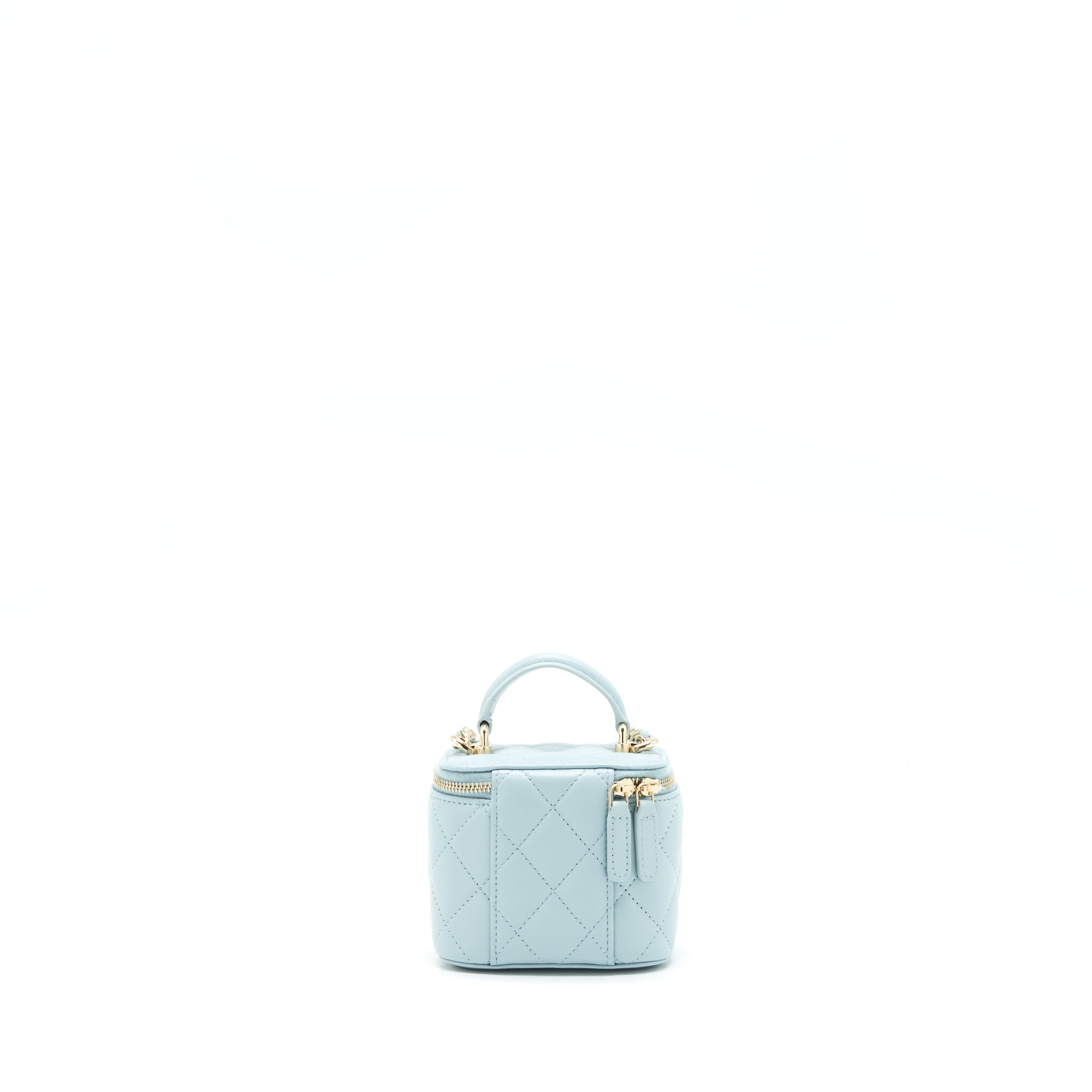 CHANEL 22P TOP HANDLE MINI VANITY WITH CHAIN LAMBSKIN NG752 LIGHT BLUE LGHW