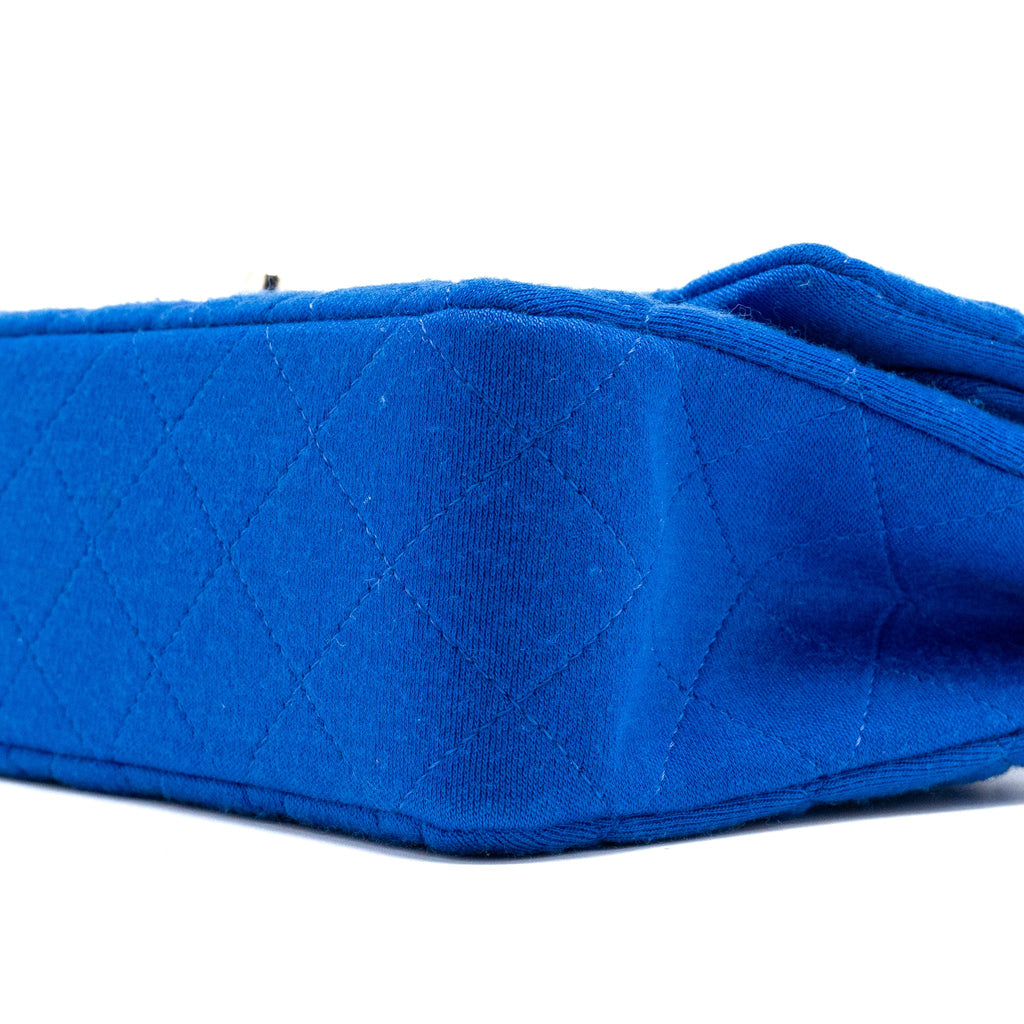 CHANEL MEDIUM CLASSIC DOUBLE FLAP BAG FABRIC BLUE SHW
