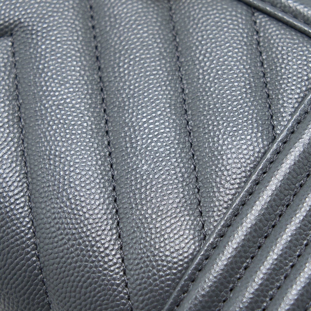 CHANEL SMALL BOY BAG CHEVRON CAVIAR DARK GREY BRUSHED GHW (MICROCHIP)