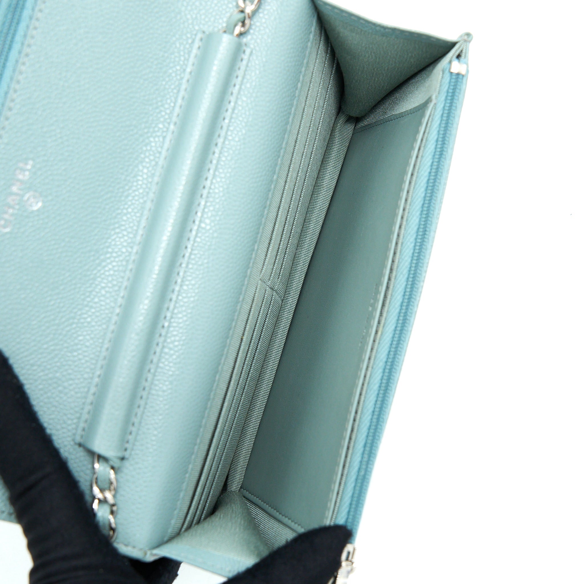 CHANEL WALLET ON CHAIN CAVIAR LIGHT BLUE SHW