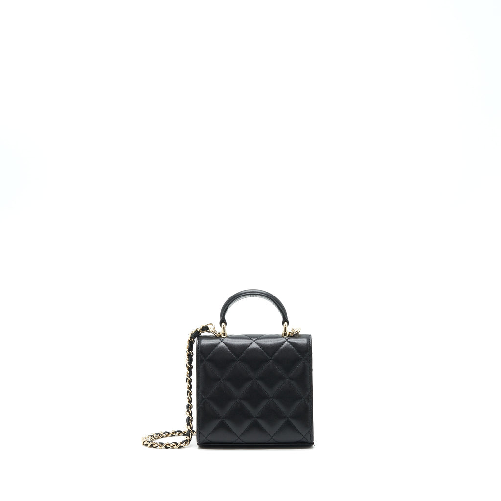 CHANEL 22P TOP HANDLE MINI FLAP BAG WITH CHAIN LAMBSKIN BLACK LGHW