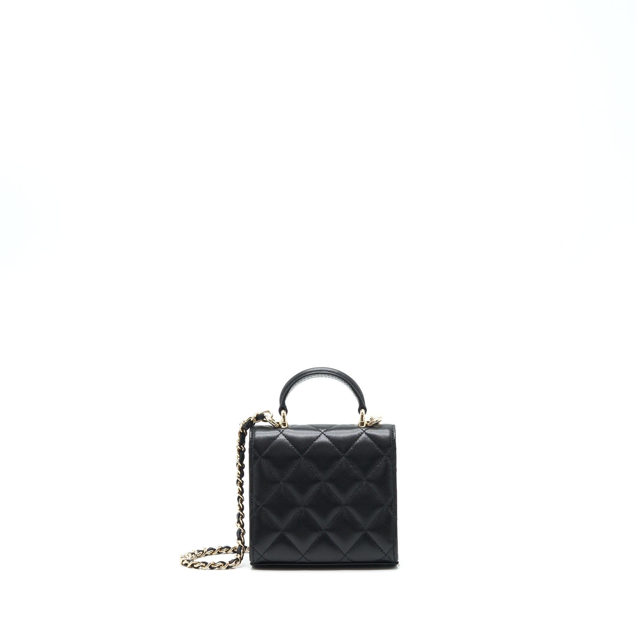 CHANEL 22P TOP HANDLE MINI FLAP BAG WITH CHAIN LAMBSKIN BLACK LGHW