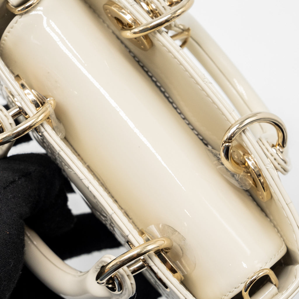 DIOR LADY D-JOY MICRO BAG PATENT CREAMY WHITE LGHW