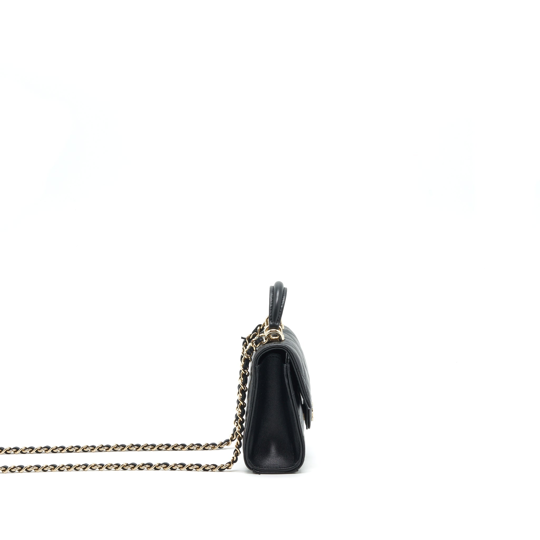 CHANEL 22P TOP HANDLE MINI FLAP BAG WITH CHAIN LAMBSKIN BLACK LGHW