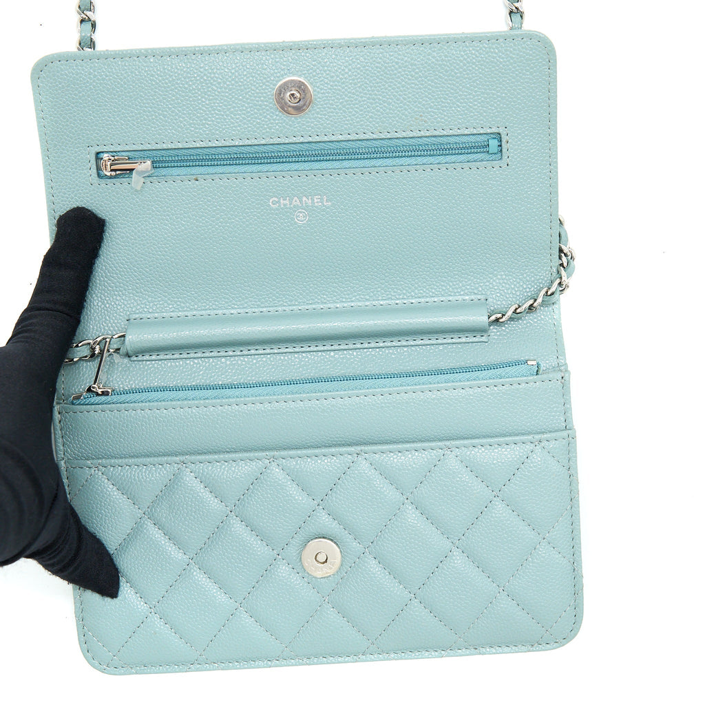 CHANEL WALLET ON CHAIN CAVIAR LIGHT BLUE SHW