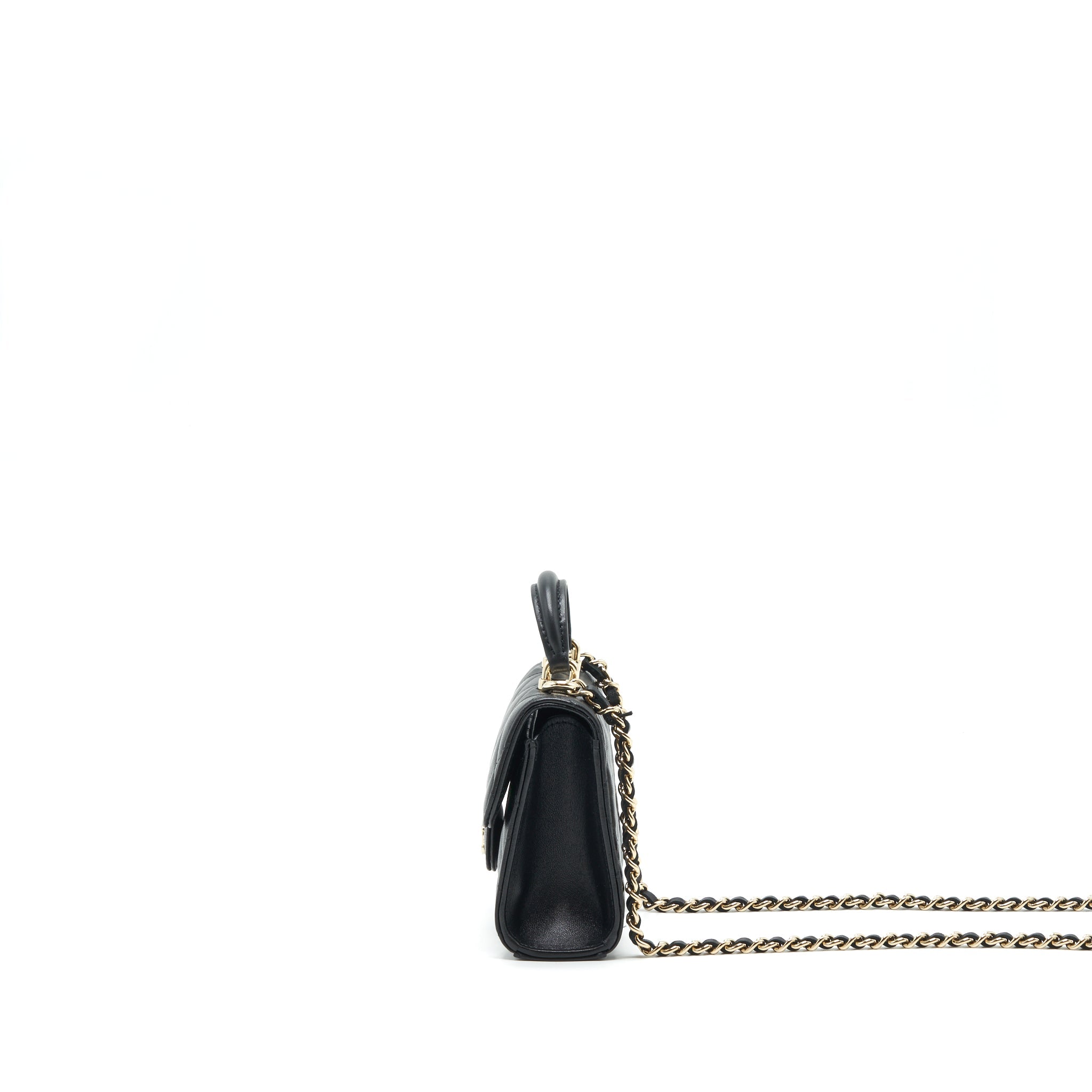 CHANEL 22P TOP HANDLE MINI FLAP BAG WITH CHAIN LAMBSKIN BLACK LGHW