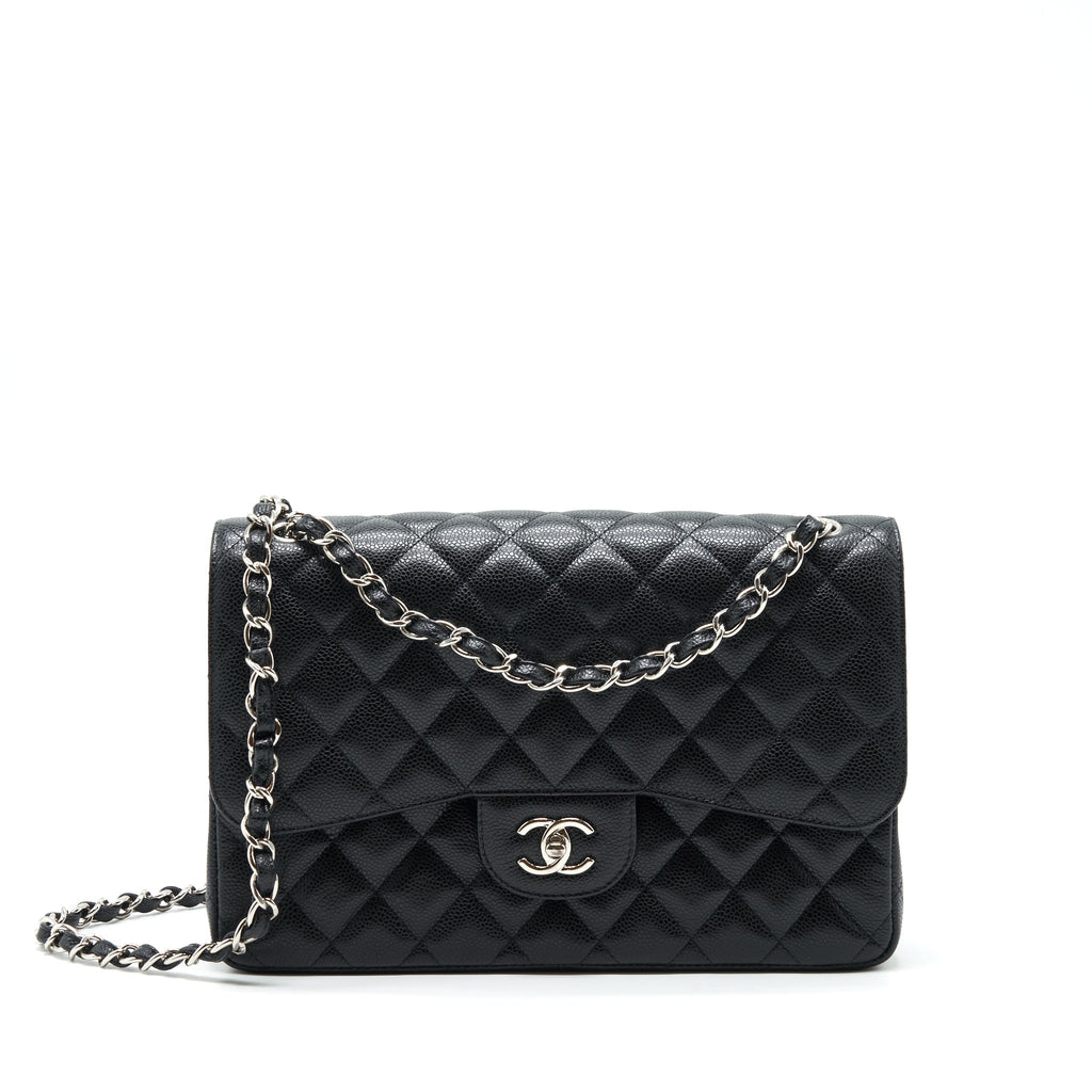 CHANEL JUMBO CLASSIC DOUBLE FLAP BAG CAVIAR BLACK SHW