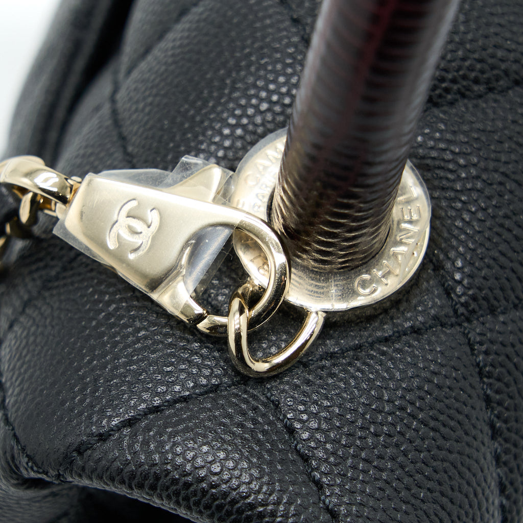 CHANEL MINI COCO HANDLE CAVIAR BLACK/BURGUNDY HANDLE LGHW
