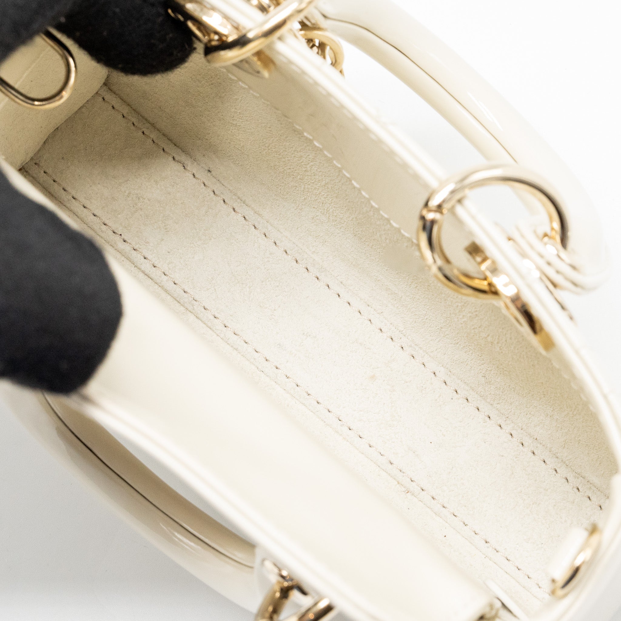 DIOR LADY D-JOY MICRO BAG PATENT CREAMY WHITE LGHW