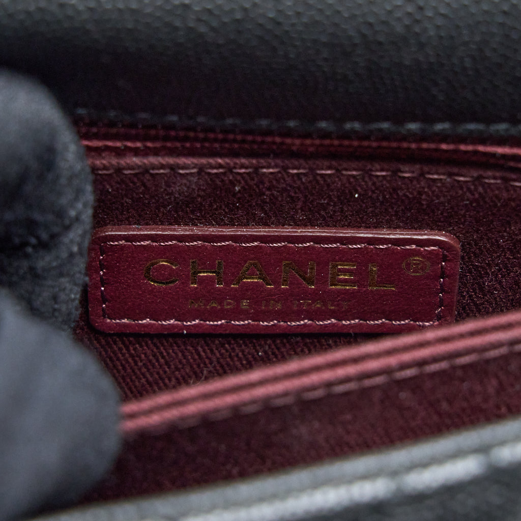 CHANEL MINI COCO HANDLE CAVIAR BLACK/BURGUNDY HANDLE LGHW