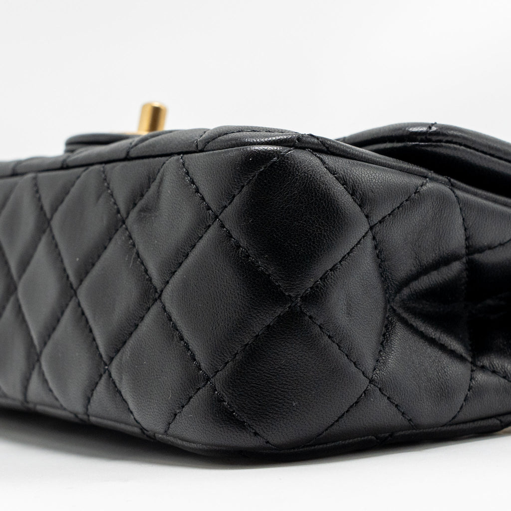 CHANEL PEARL CRUSH MINI RECTANGULAR FLAP BAG LAMBSKIN BLACK GHW (MICROCHIP)