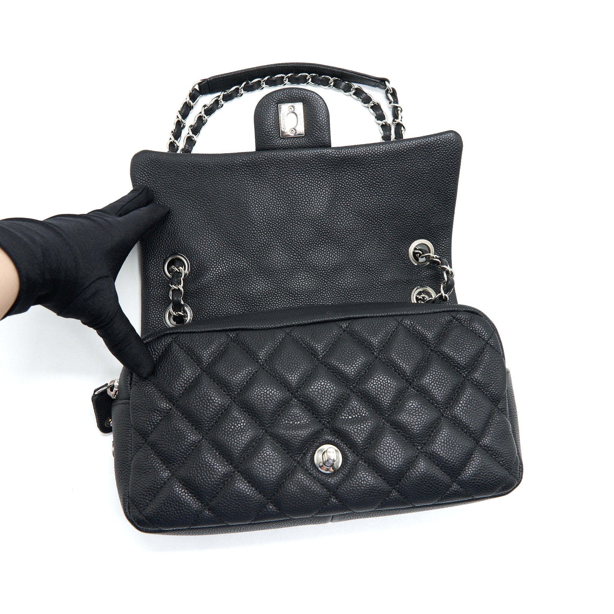 CHANEL FLAP BAG WITH INNER ZIPPER CAVIAR BLACK SHW