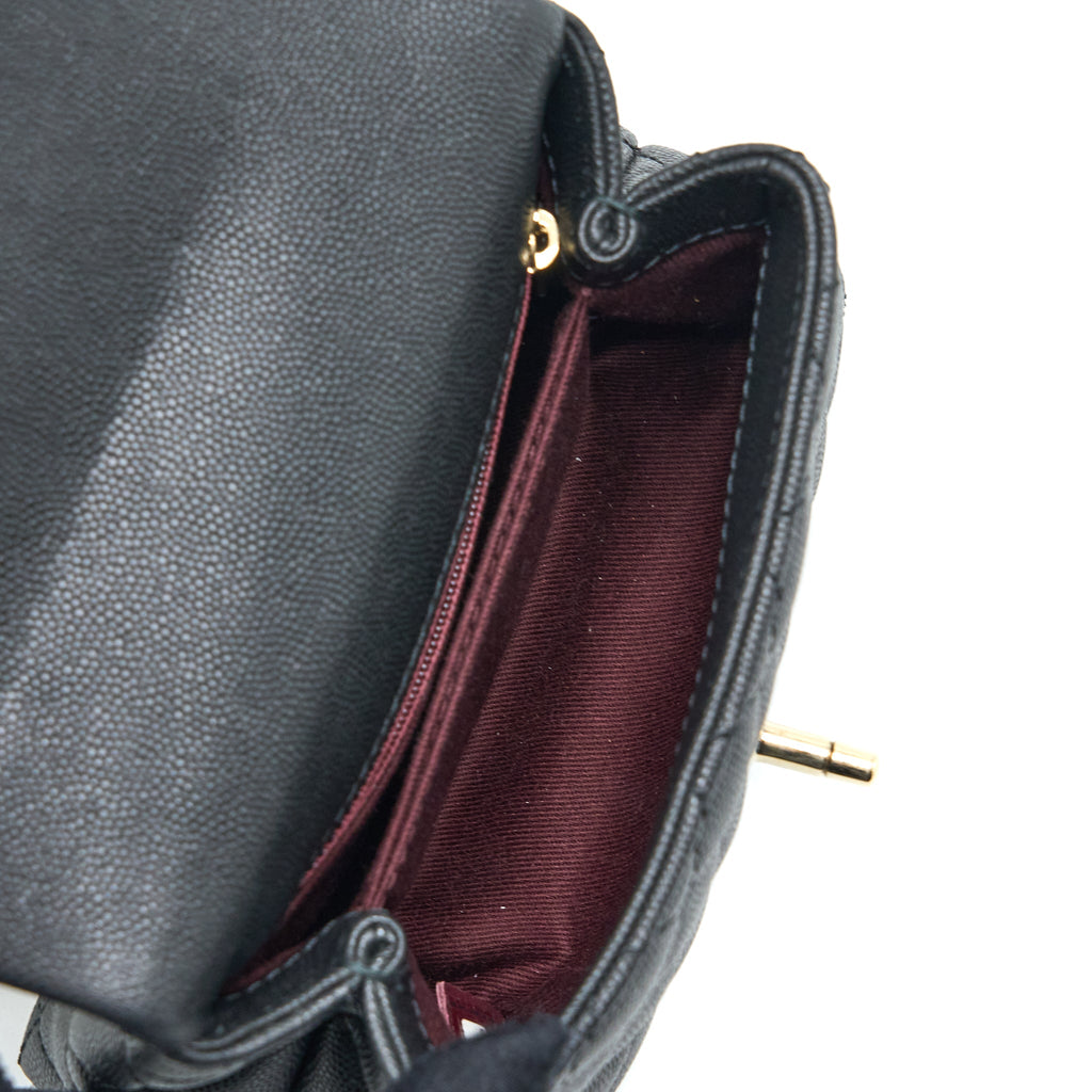 CHANEL MINI COCO HANDLE CAVIAR BLACK/BURGUNDY HANDLE LGHW