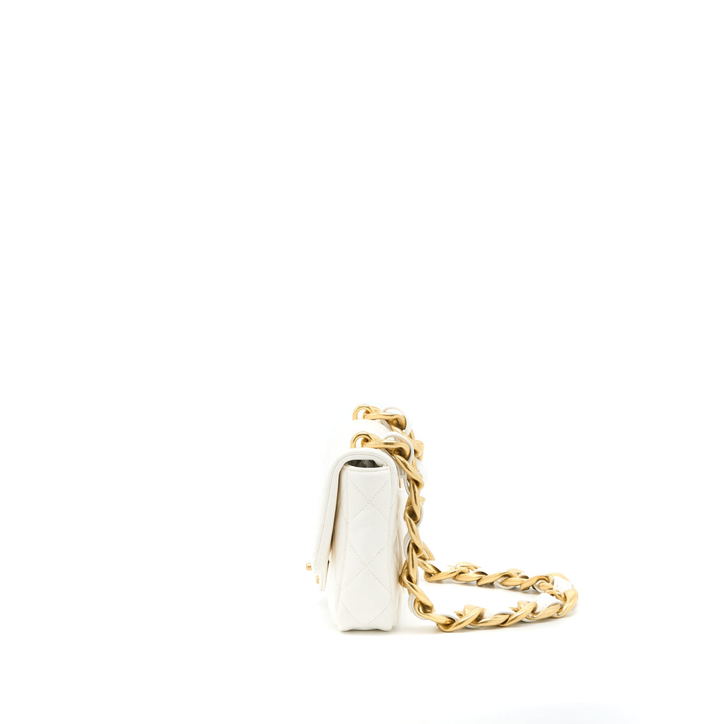 CHANEL 22S GIANT CHAIN FLAP SHOULDER BAG LAMBSKIN WHITE BRUSHED GHW (MICROCHIP)