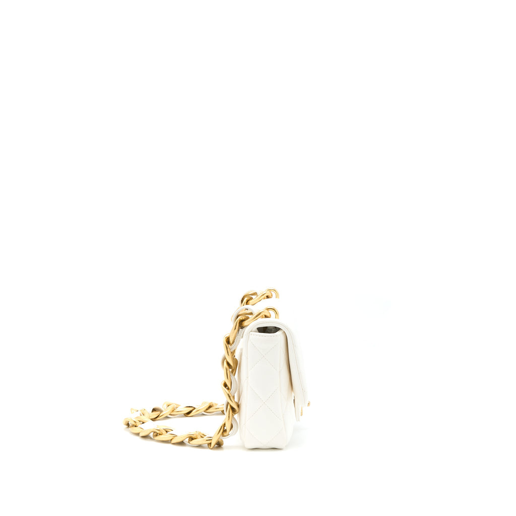CHANEL 22S GIANT CHAIN FLAP SHOULDER BAG LAMBSKIN WHITE BRUSHED GHW (MICROCHIP)
