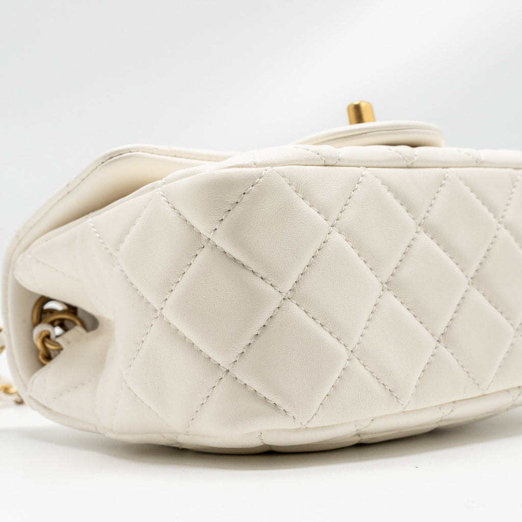CHANEL PEARL CRUSH MINI SQUARE FLAP BAG LAMBSKIN WHITE GHW (MICROCHIP)