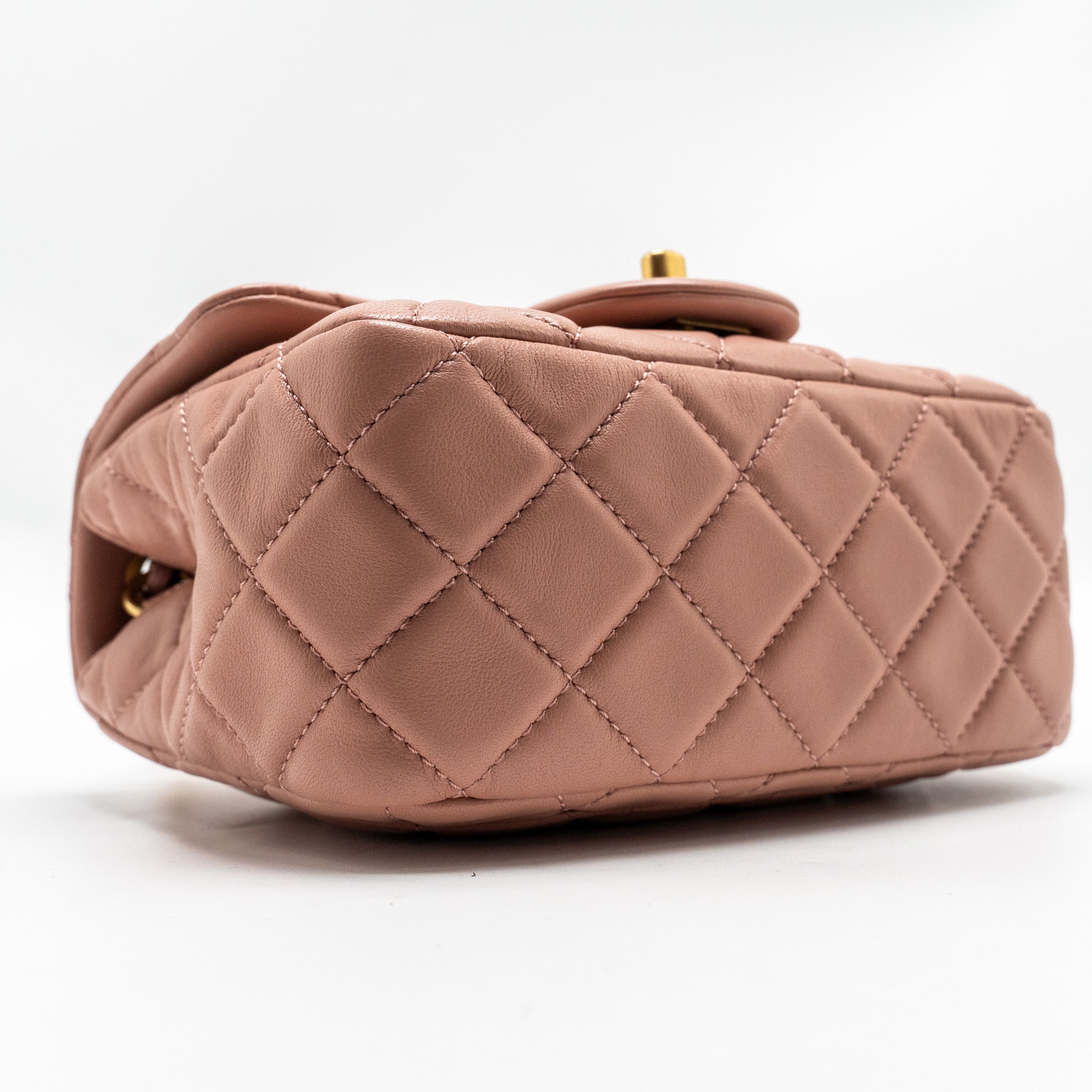 CHANEL PEARL CRUSH MINI SQUARE FLAP BAG LAMBSKIN PINK GHW(MICROCHIP)