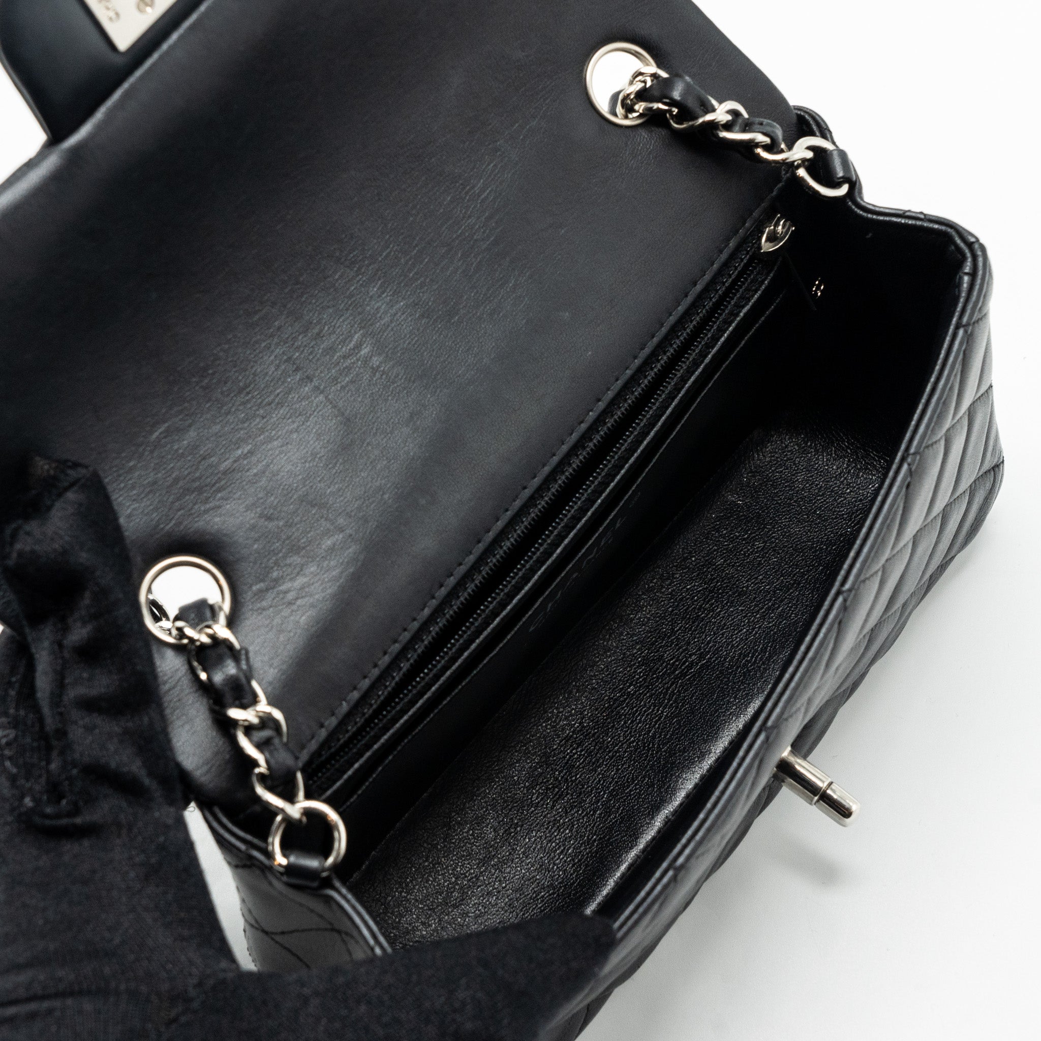 CHANEL CLASSIC MINI RECTANGULAR FLAP BAG LAMBSKIN BLACK SHW
