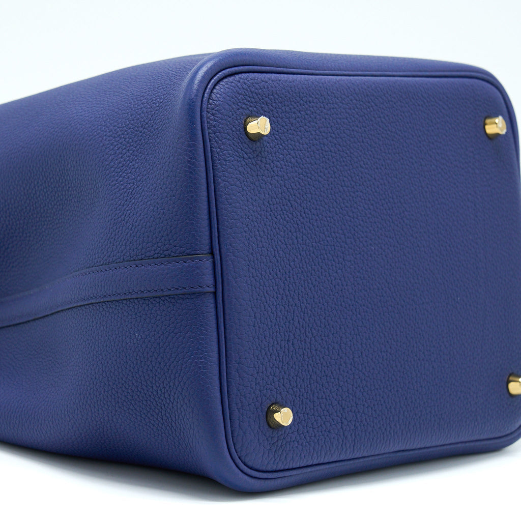 HERMES PICOTIN 22 LOCK BAG TAURILLON MAURICE BLUE SAPHIR GHW