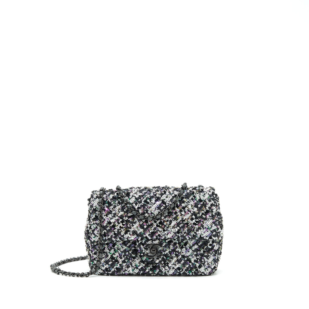 CHANEL MINI RECTANGULAR FLAP BAG SEQUINS MULTICOLOR BLACK HARDWARE
