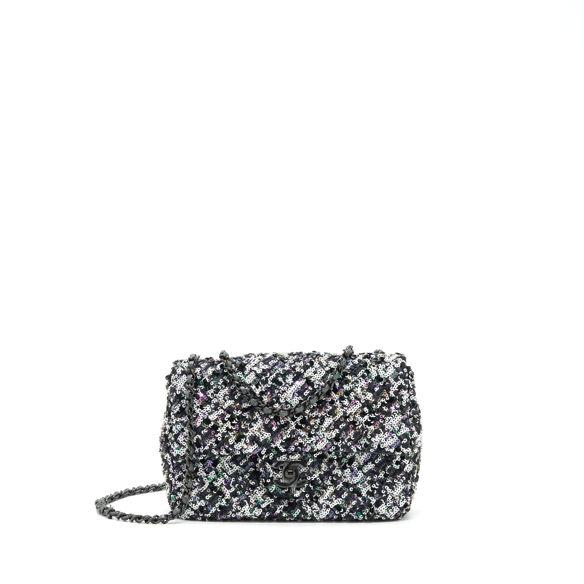 CHANEL MINI RECTANGULAR FLAP BAG SEQUINS MULTICOLOR BLACK HARDWARE