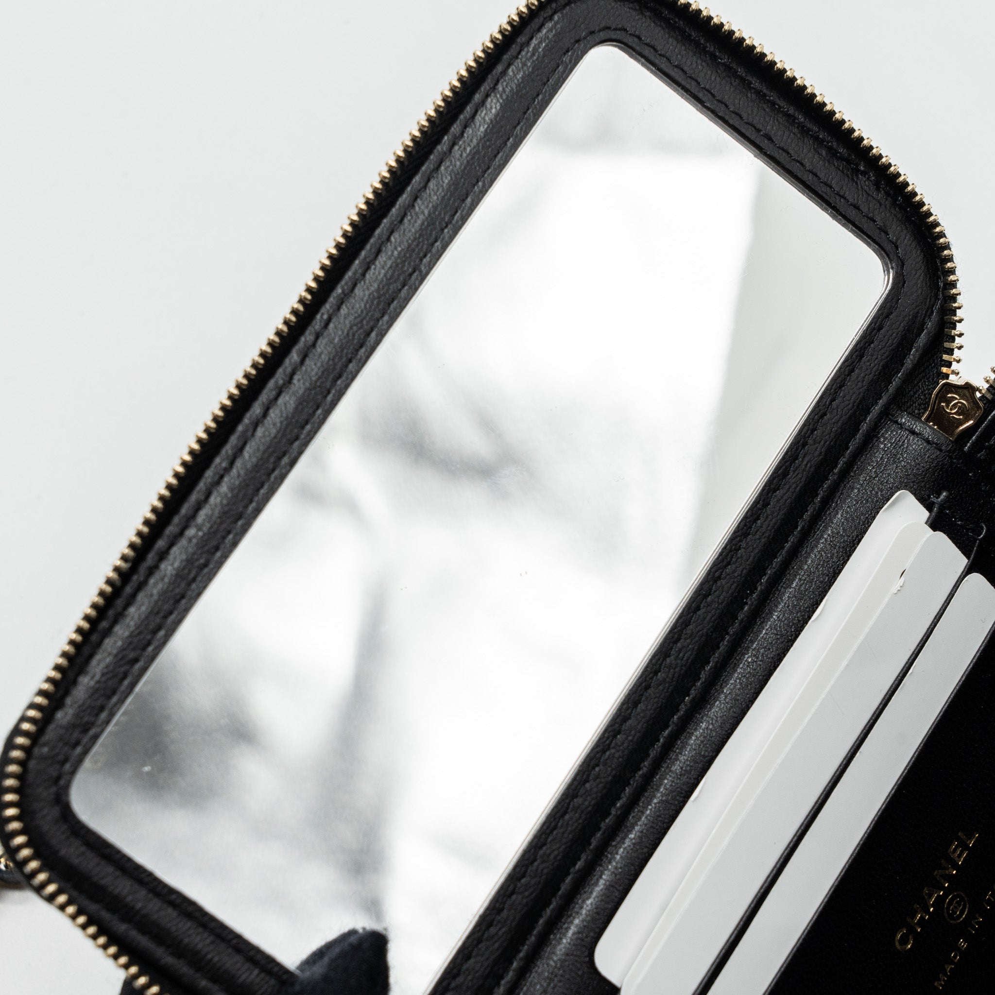 CHANEL TOP HANDLE LONG VANITY WITH CHAIN LAMBSKIN BLACK LGHW (MICROCHIP)
