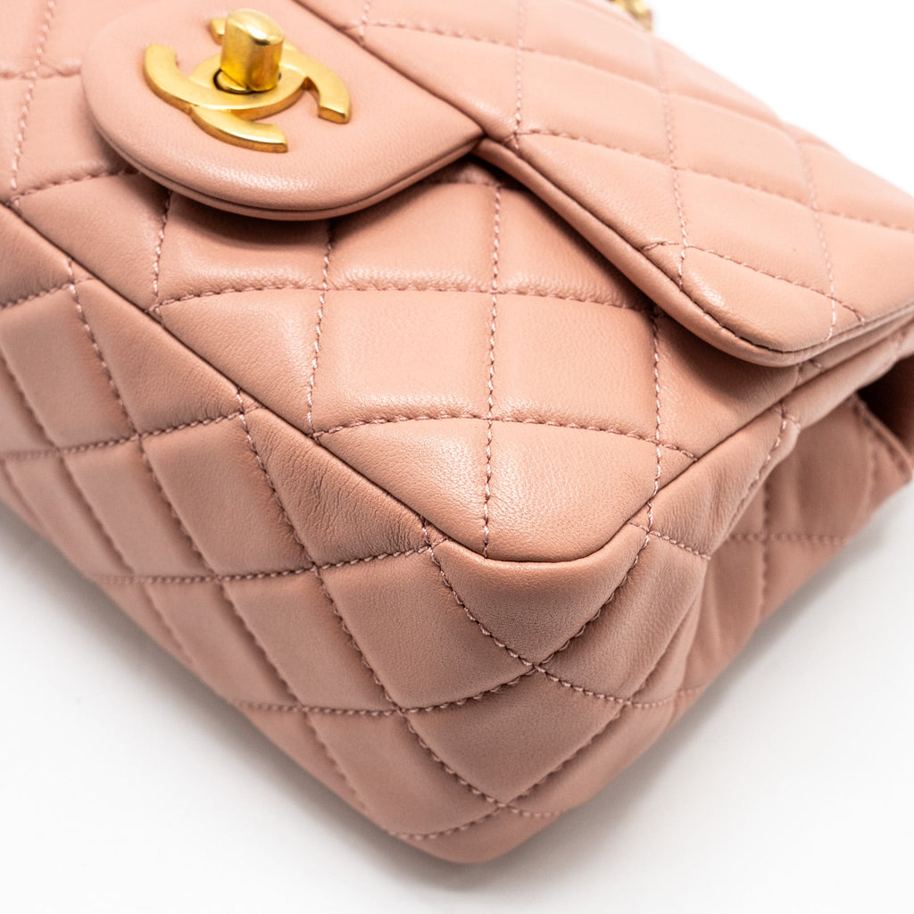 CHANEL PEARL CRUSH MINI SQUARE FLAP BAG LAMBSKIN PINK GHW(MICROCHIP)
