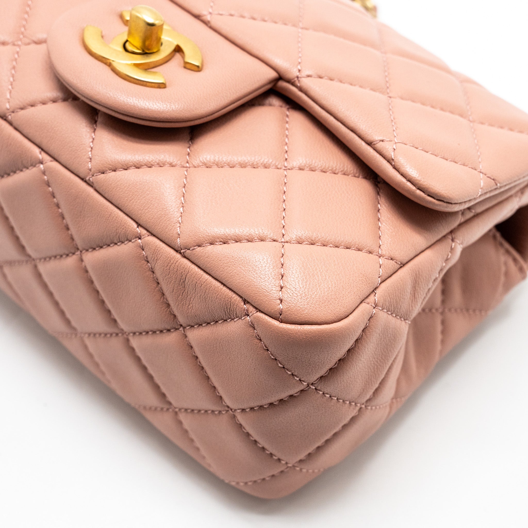 CHANEL PEARL CRUSH MINI SQUARE FLAP BAG LAMBSKIN PINK GHW(MICROCHIP)