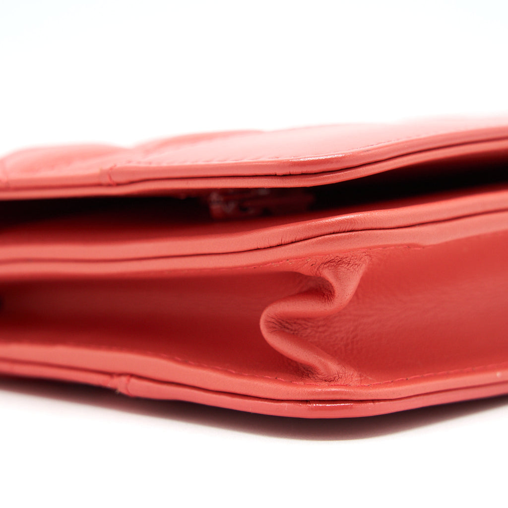 CHANEL WALLET ON CHAIN CORAL PINK DOUBLE COLOUR HARDWARE