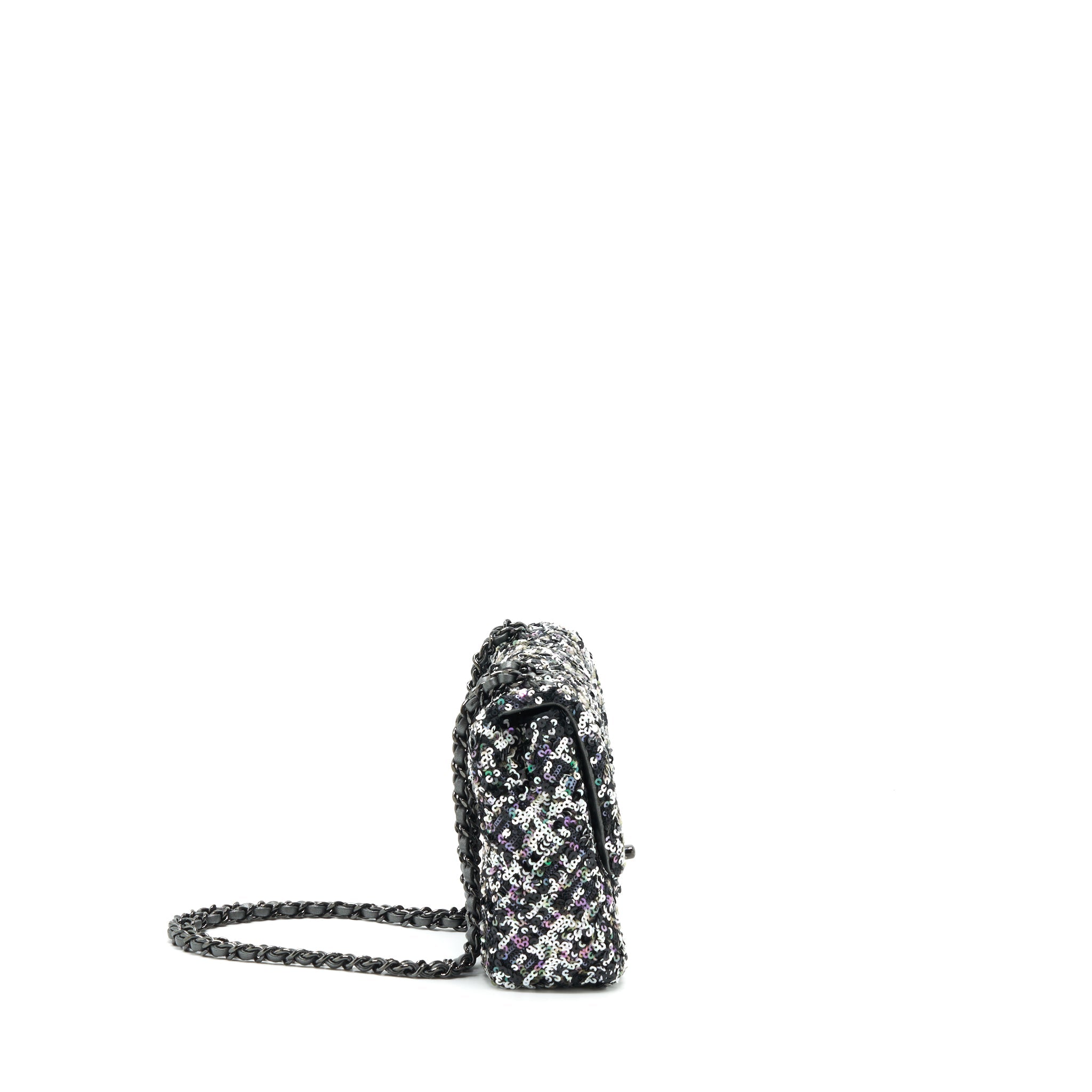 CHANEL MINI RECTANGULAR FLAP BAG SEQUINS MULTICOLOR BLACK HARDWARE