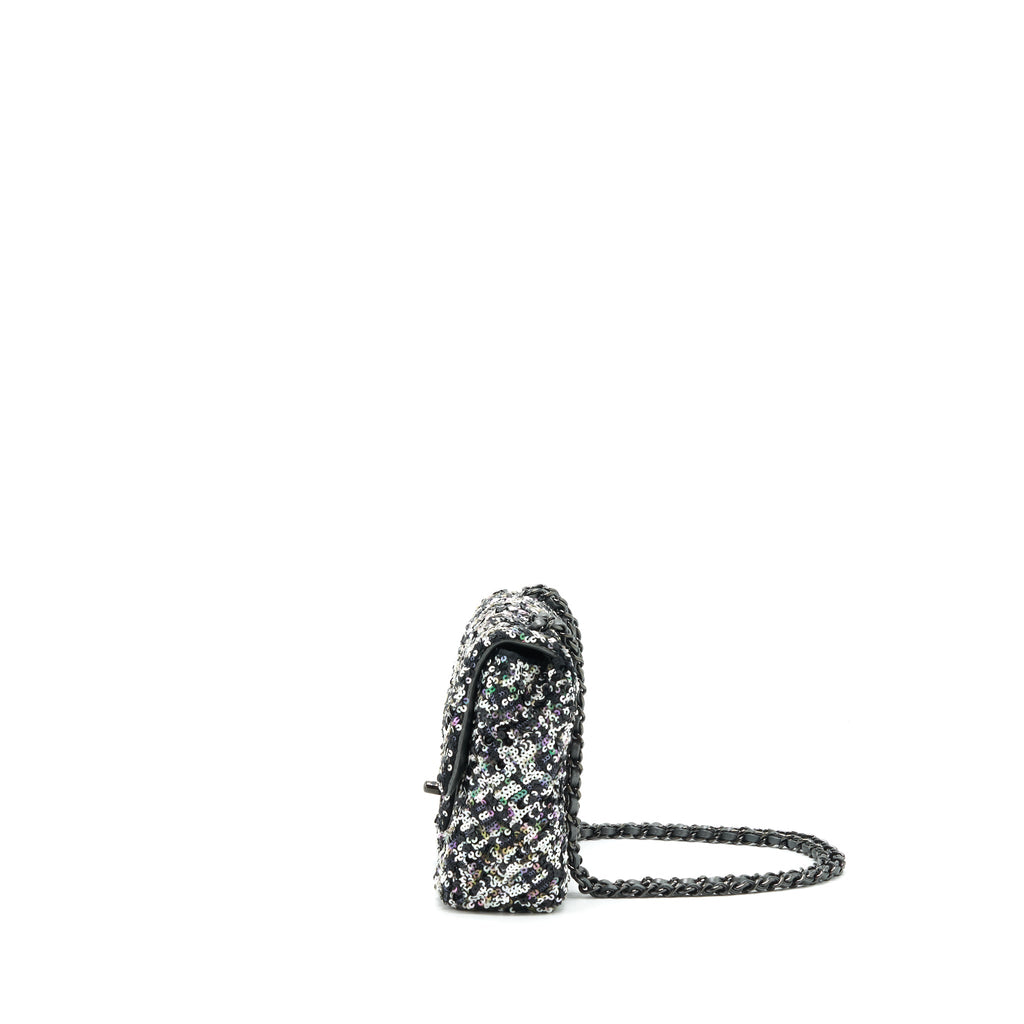 CHANEL MINI RECTANGULAR FLAP BAG SEQUINS MULTICOLOR BLACK HARDWARE
