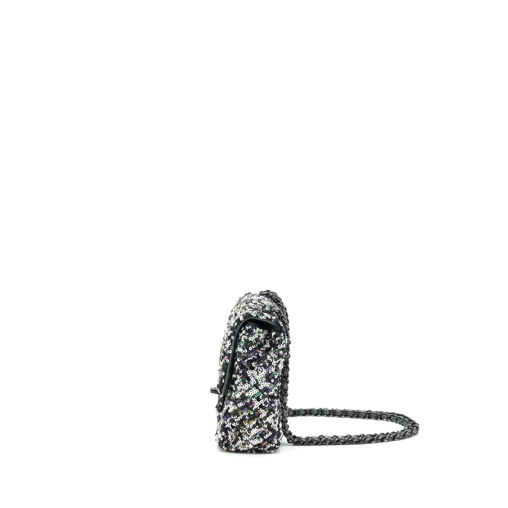 CHANEL MINI RECTANGULAR FLAP BAG SEQUINS MULTICOLOR BLACK HARDWARE
