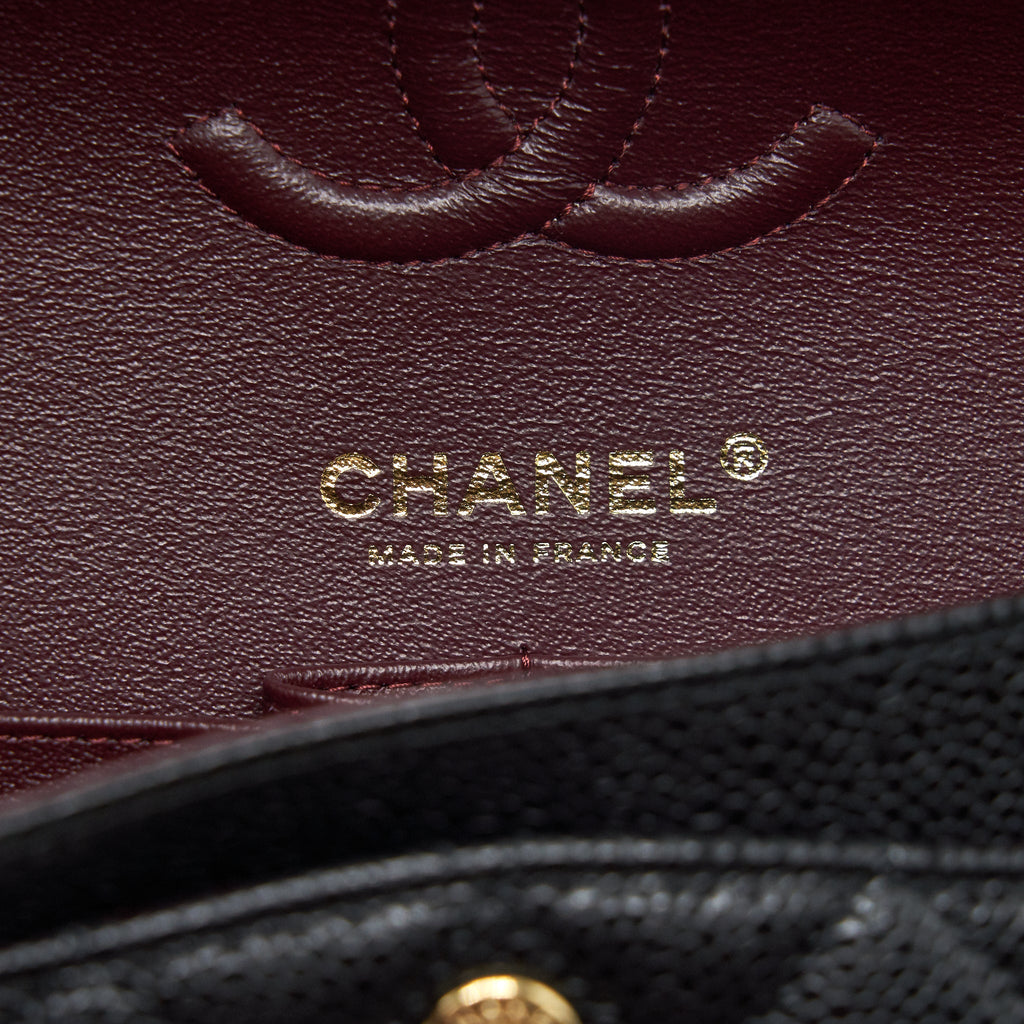CHANEL 22C CAVIAR SMALL CLASSIC DOUBLE FLAP BAG BLACK GHW