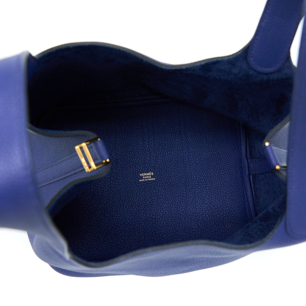 HERMES PICOTIN 22 LOCK BAG TAURILLON MAURICE BLUE SAPHIR GHW