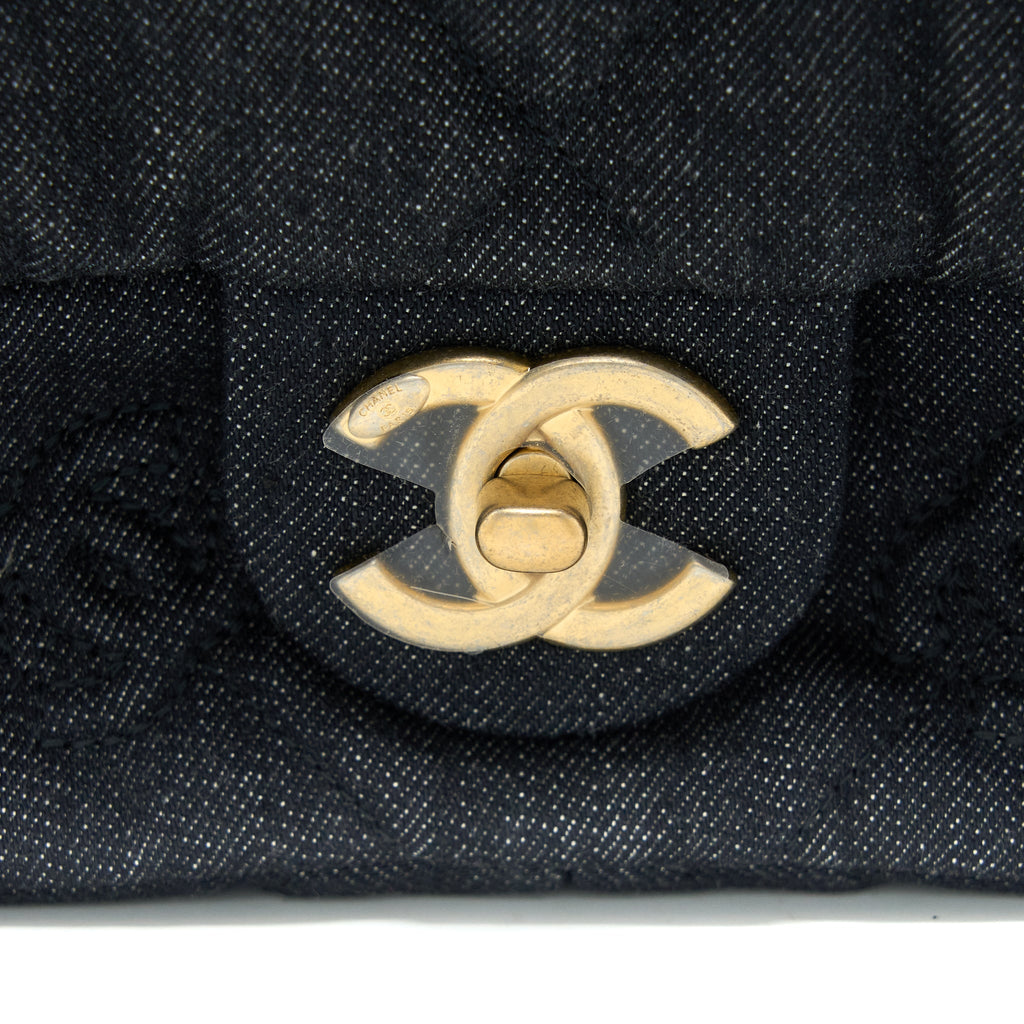 CHANEL 22S GIANT CHAIN FLAP SHOULDER BAG DENIM DARK BLUE BRUSHED GHW (MICROCHIP)