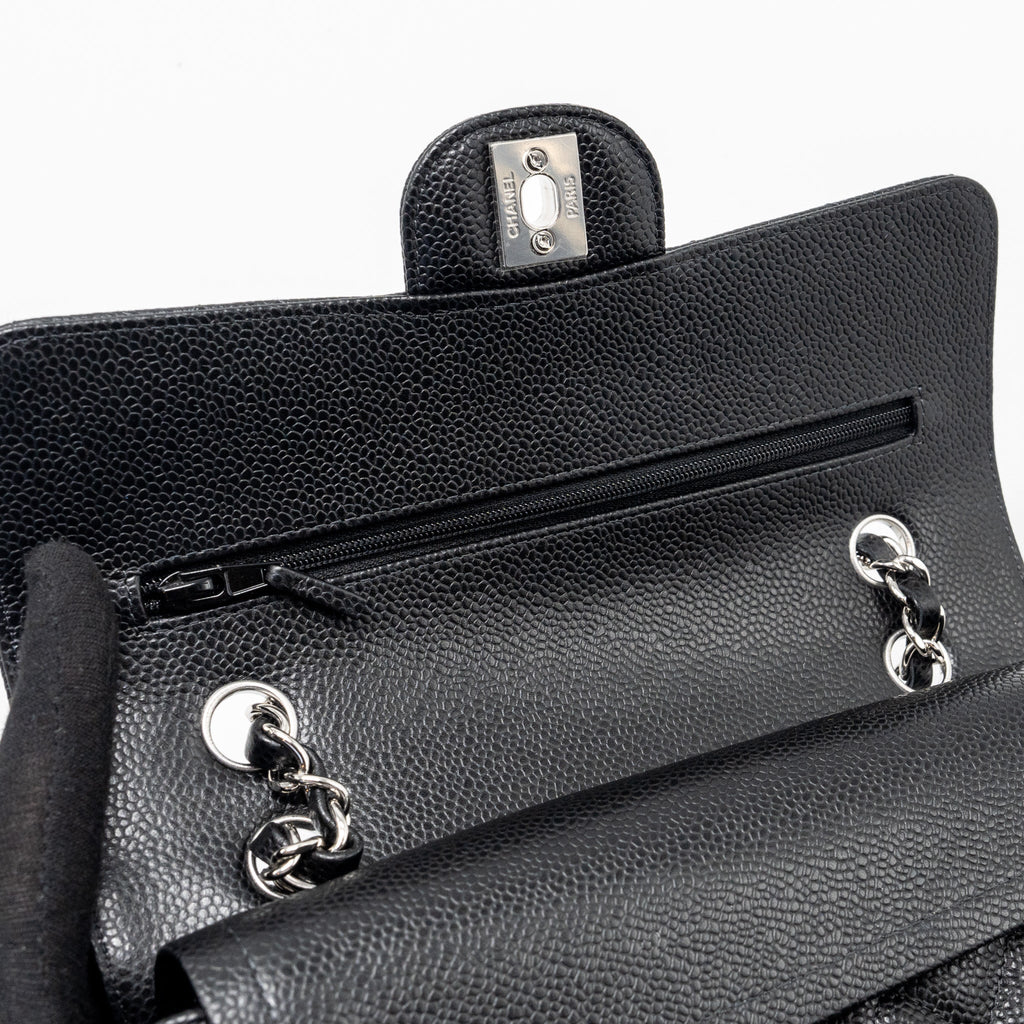 CHANEL SMALL CLASSIC DOUBLE FLAP BAG CAVIAR BLACK SHW (MICROCHIP)