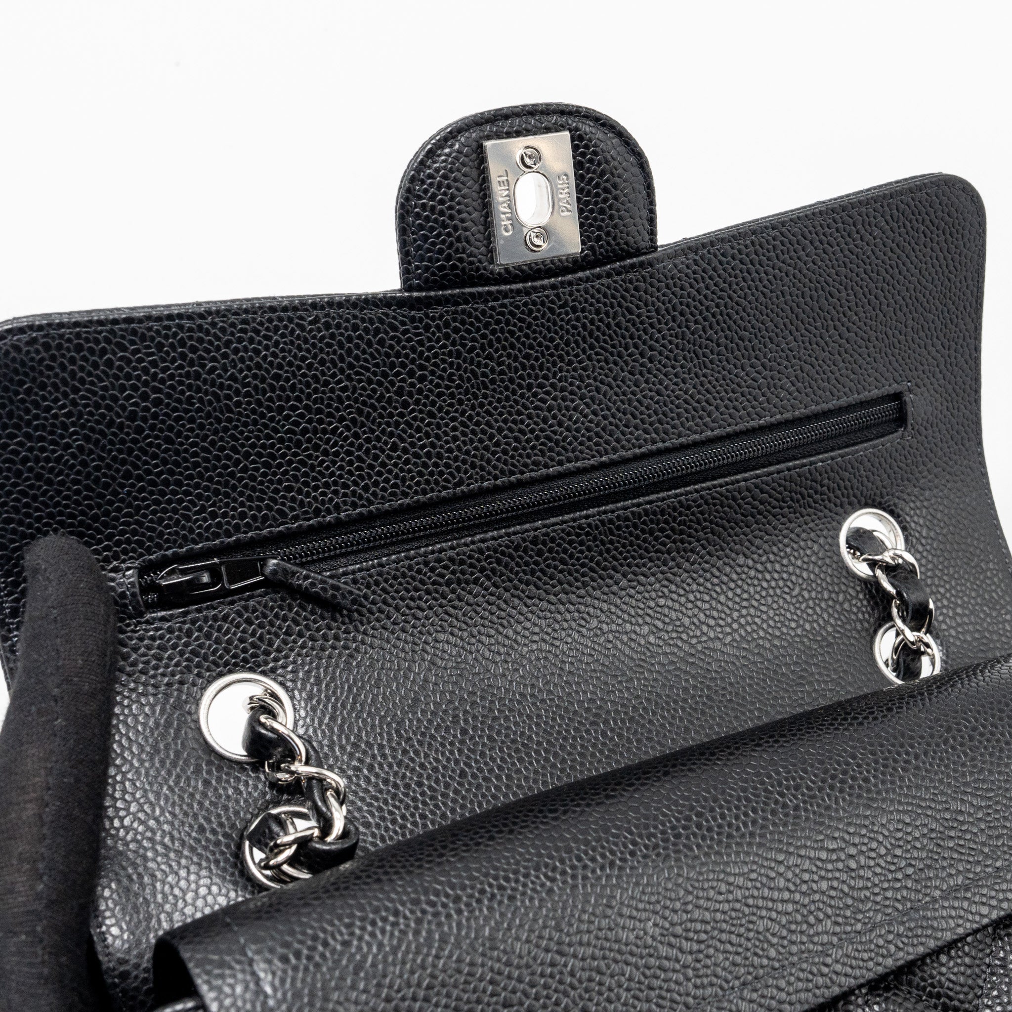 CHANEL SMALL CLASSIC DOUBLE FLAP BAG CAVIAR BLACK SHW (MICROCHIP)