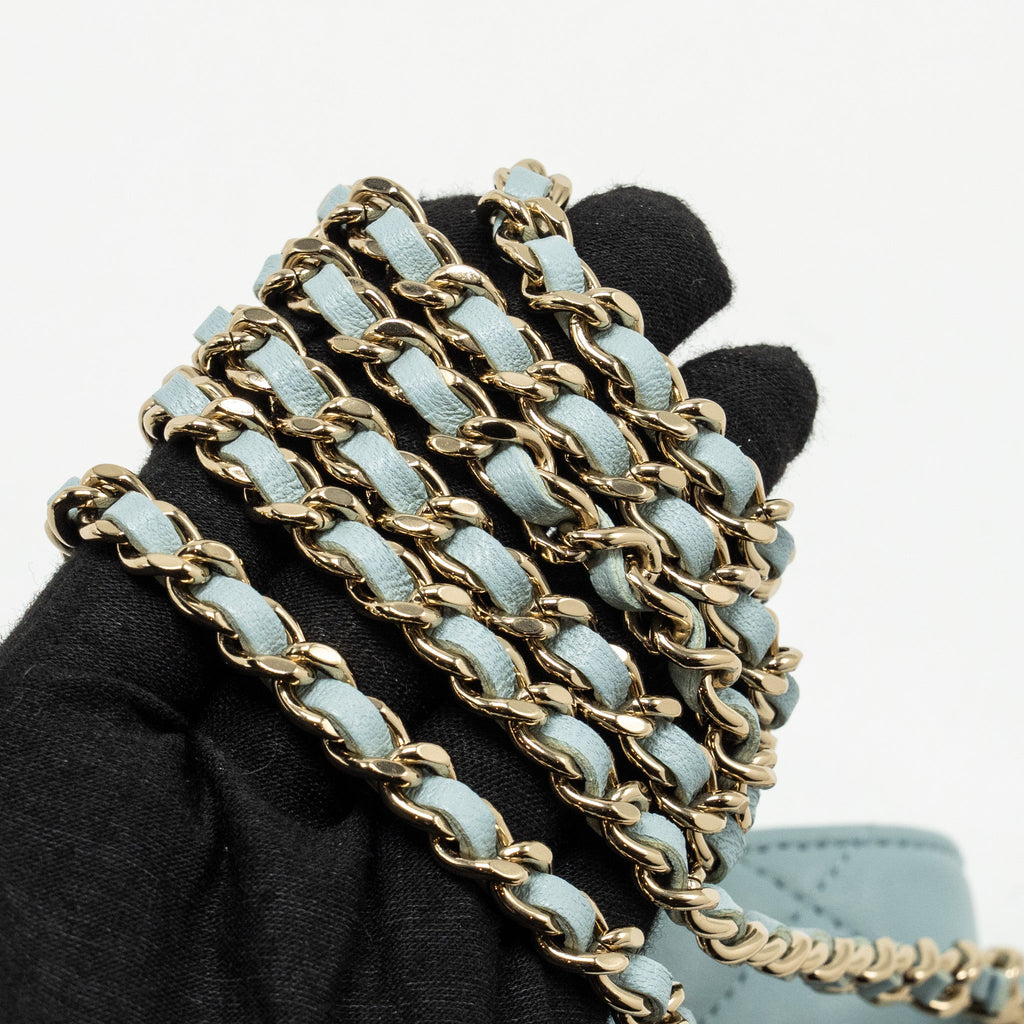 CHANEL TOP HANDLE MINI FLAP BAG LAMBSKIN LIGHT BLUE LGHW
