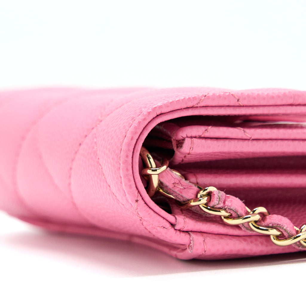 CHANEL MINI FLAP CARD HOLDER CAVIAR PINK LGHW