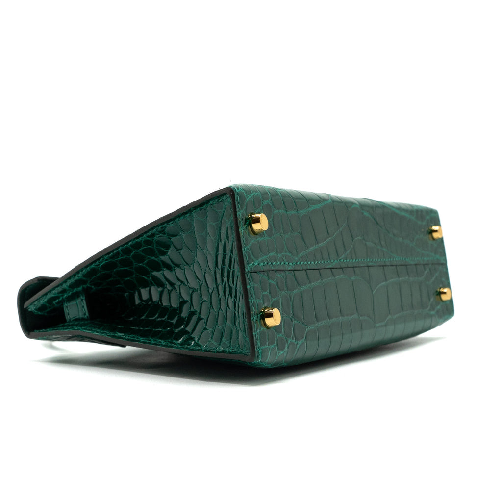HERMES MINI KELLY II ALLIGATOR MISSISSIPPIENSIS LISSE 6Q VERT EMERAUDE GHW