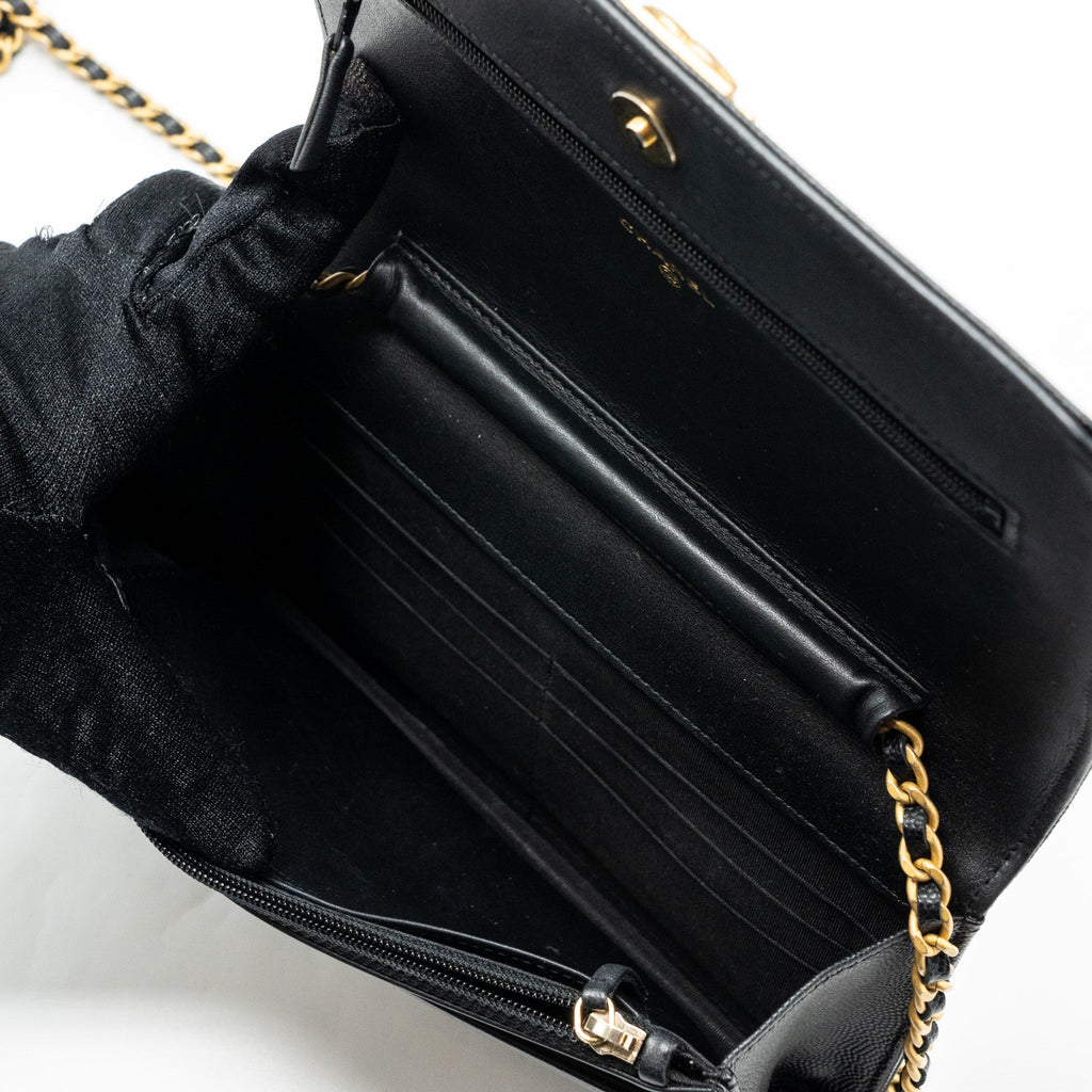 CHANEL BOY WALLET ON CHAIN CAVIAR BLACK GHW