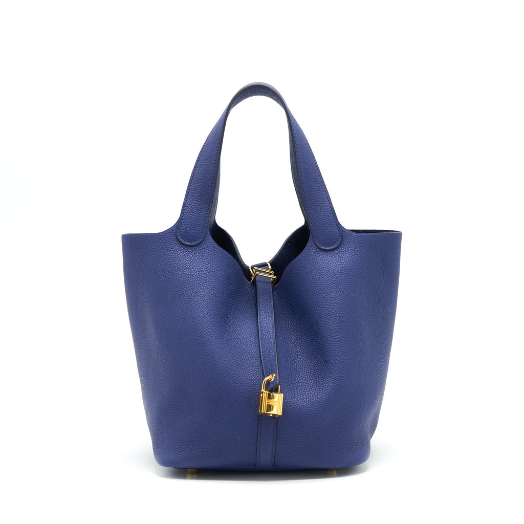 HERMES PICOTIN 22 LOCK BAG TAURILLON MAURICE BLUE SAPHIR GHW
