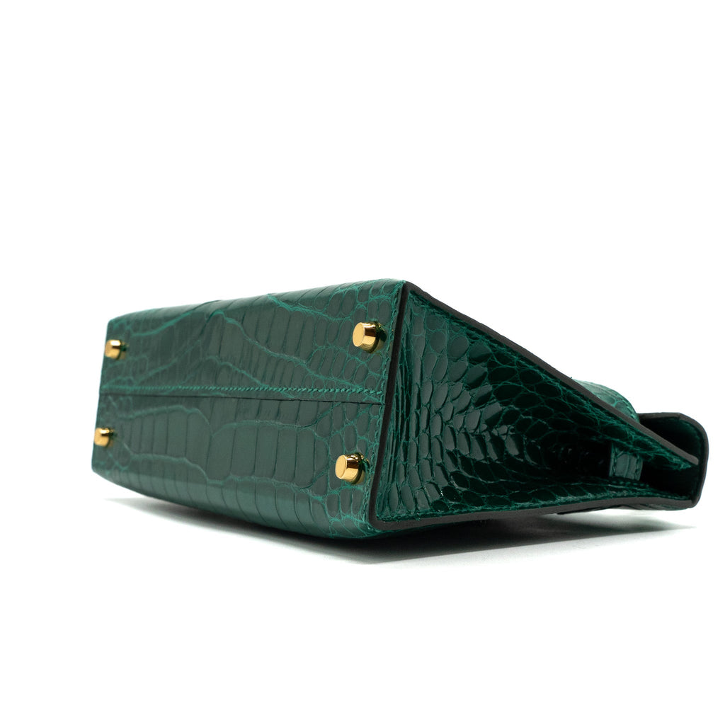 HERMES MINI KELLY II ALLIGATOR MISSISSIPPIENSIS LISSE 6Q VERT EMERAUDE GHW