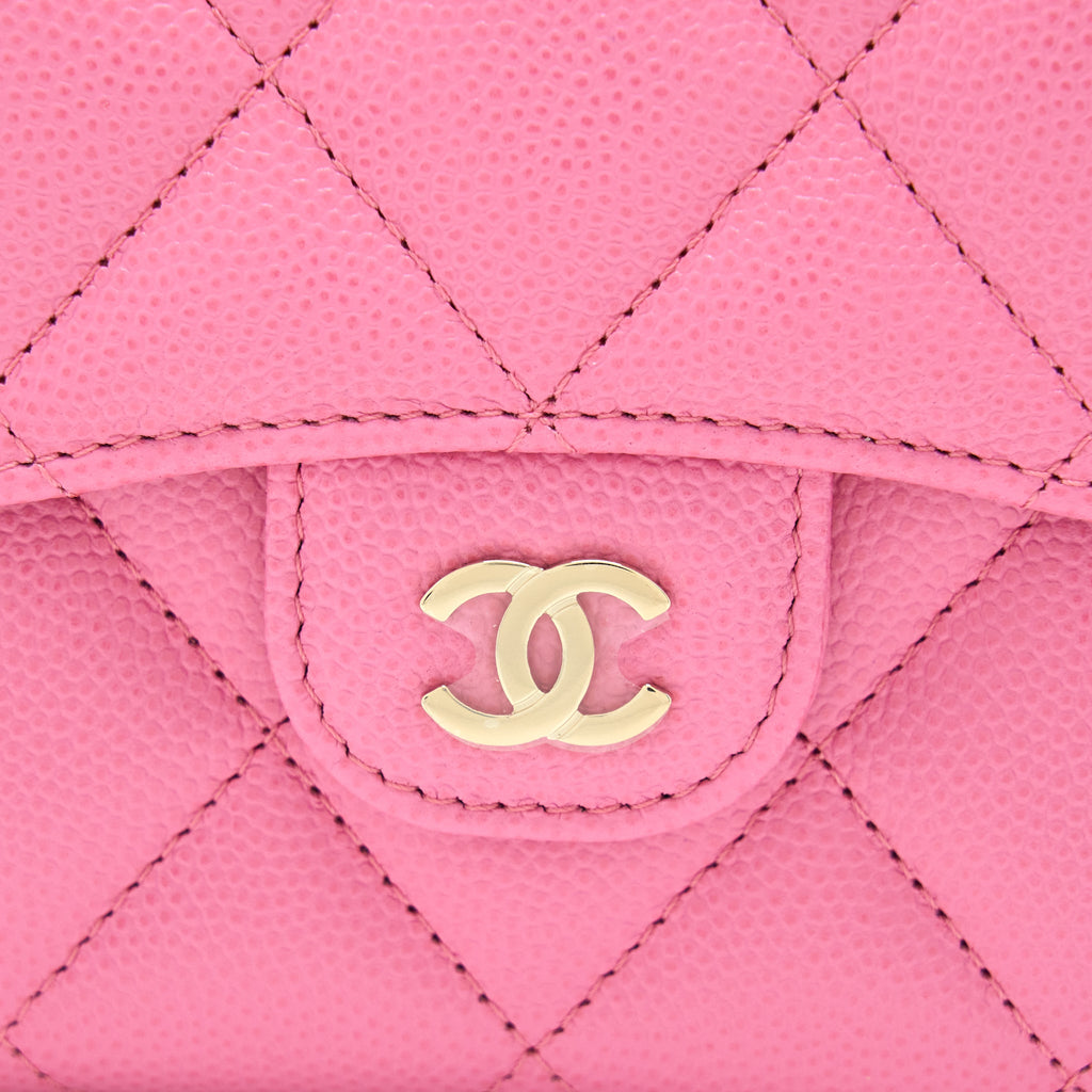 CHANEL MINI FLAP CARD HOLDER CAVIAR PINK LGHW