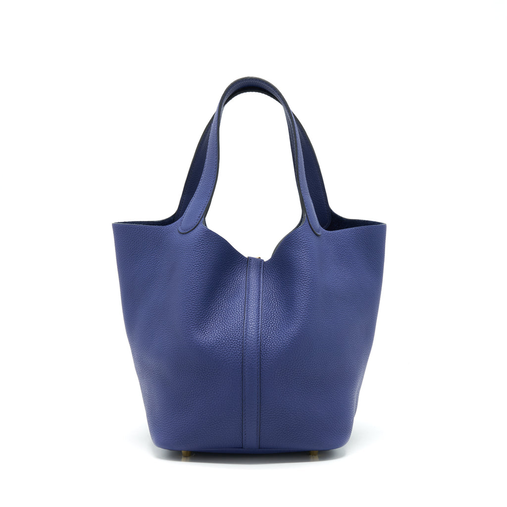HERMES PICOTIN 22 LOCK BAG TAURILLON MAURICE BLUE SAPHIR GHW