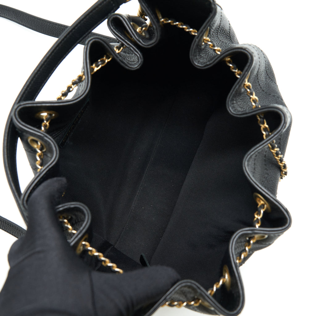 CHANEL CHEVRON BUCKET BAG GRAINED CALFSKIN BLACK GHW