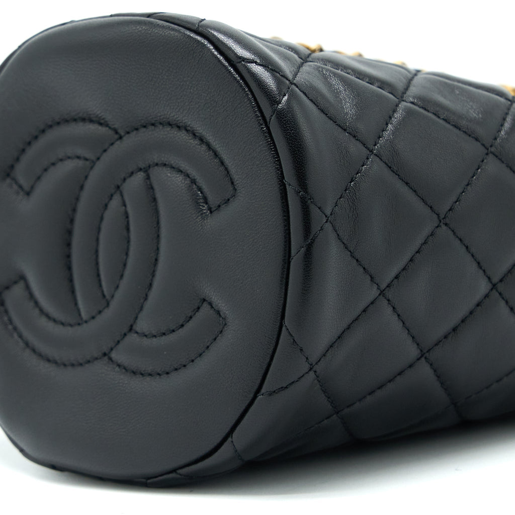 CHANEL 22S PEARL CRUSH BUCKET BAG LAMBSKIN BLACK BRUSHED GHW (MICROCHIP)